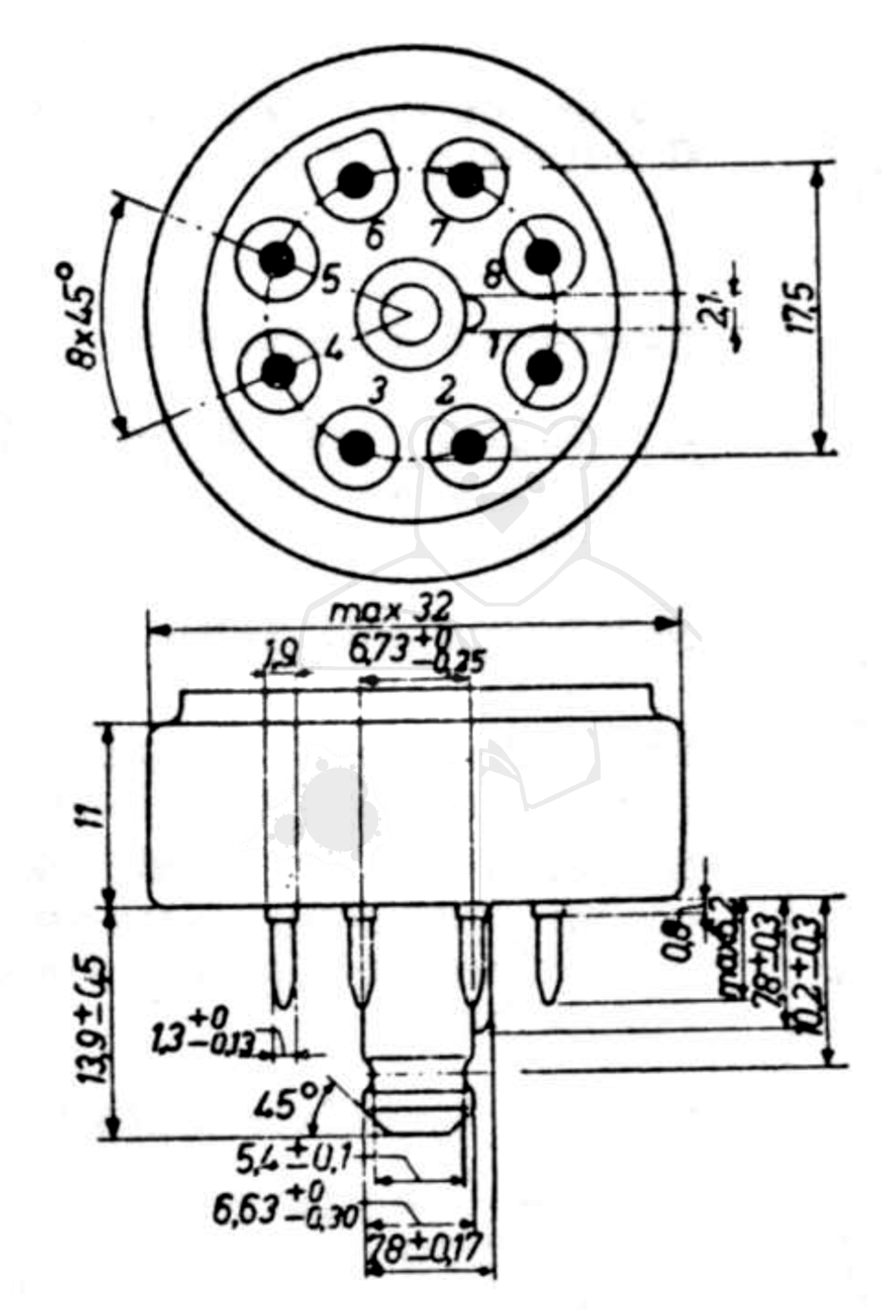 Fassung für Röhren mit: Loktal, 8pol. aus: Das große Röhrenhandbuch, Franzis Verlag, 1995 München